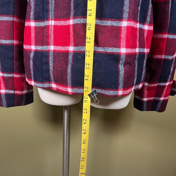 American Eagle Plaid Jacket Red Blue White Button Front Wool Coat Womens Size L - Picture 8 of 14